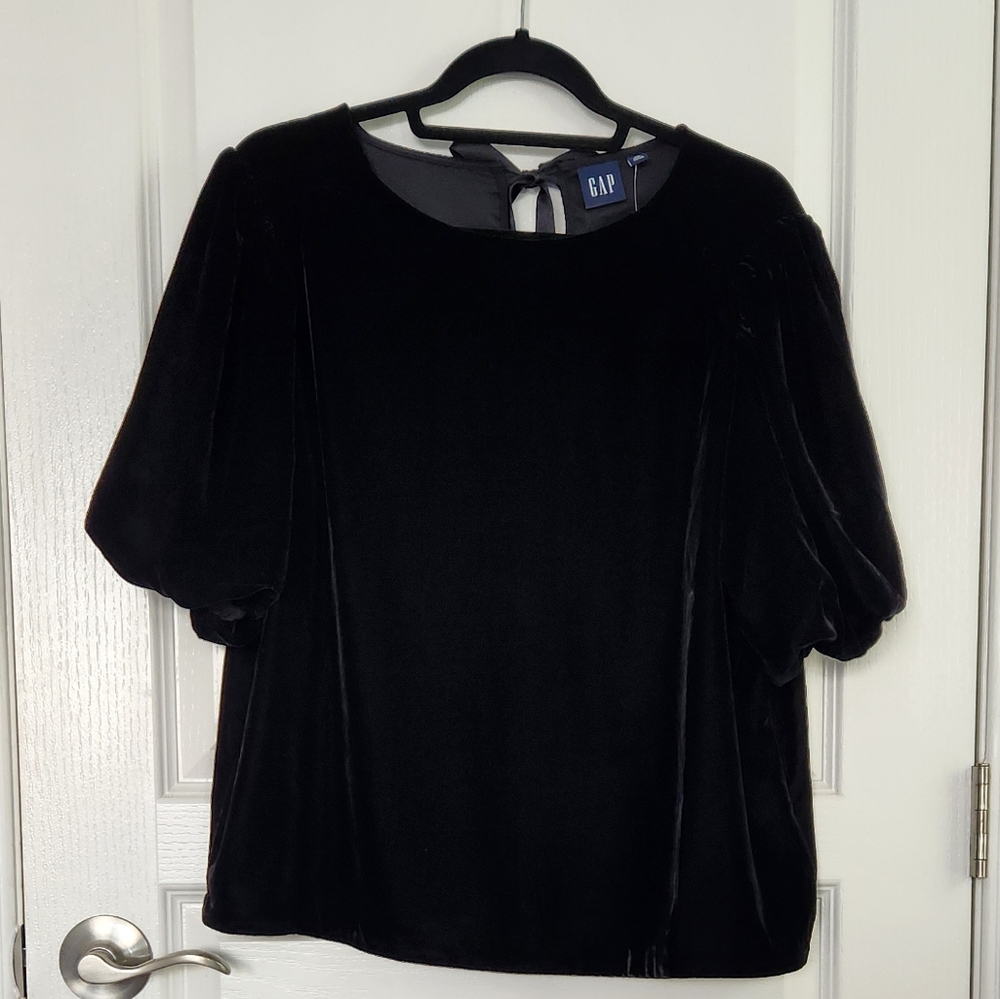 Gap Puff Sleeve Black Velvet Top XL